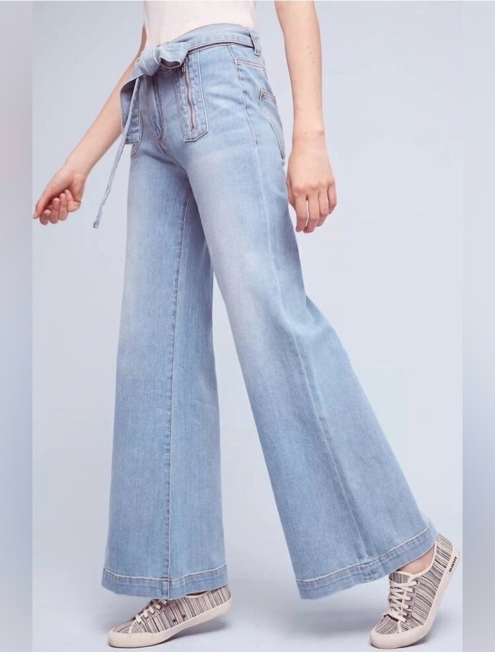 Anthropologie Light Blue Tie-Waist Wide Leg Jeans